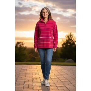 Blair Pink Multi Stripe Fleece Quarter Zip‎ Pullover Women's Medium